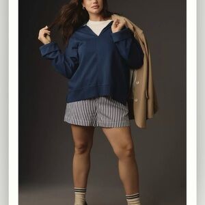 ANTHROPOLOGIE PILCRO Blue Johnny Collar Pullover Roomy Sweatshirt Women's MEDIUM